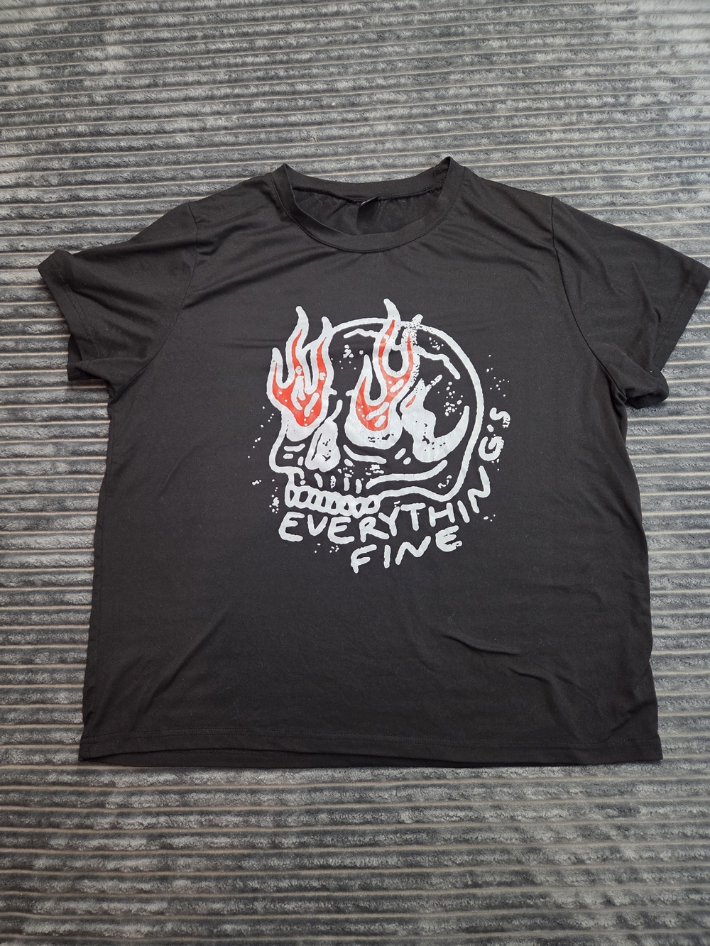 SHEIN Black Short-Sleeve Tee with White Skull and Red Flame Graphic